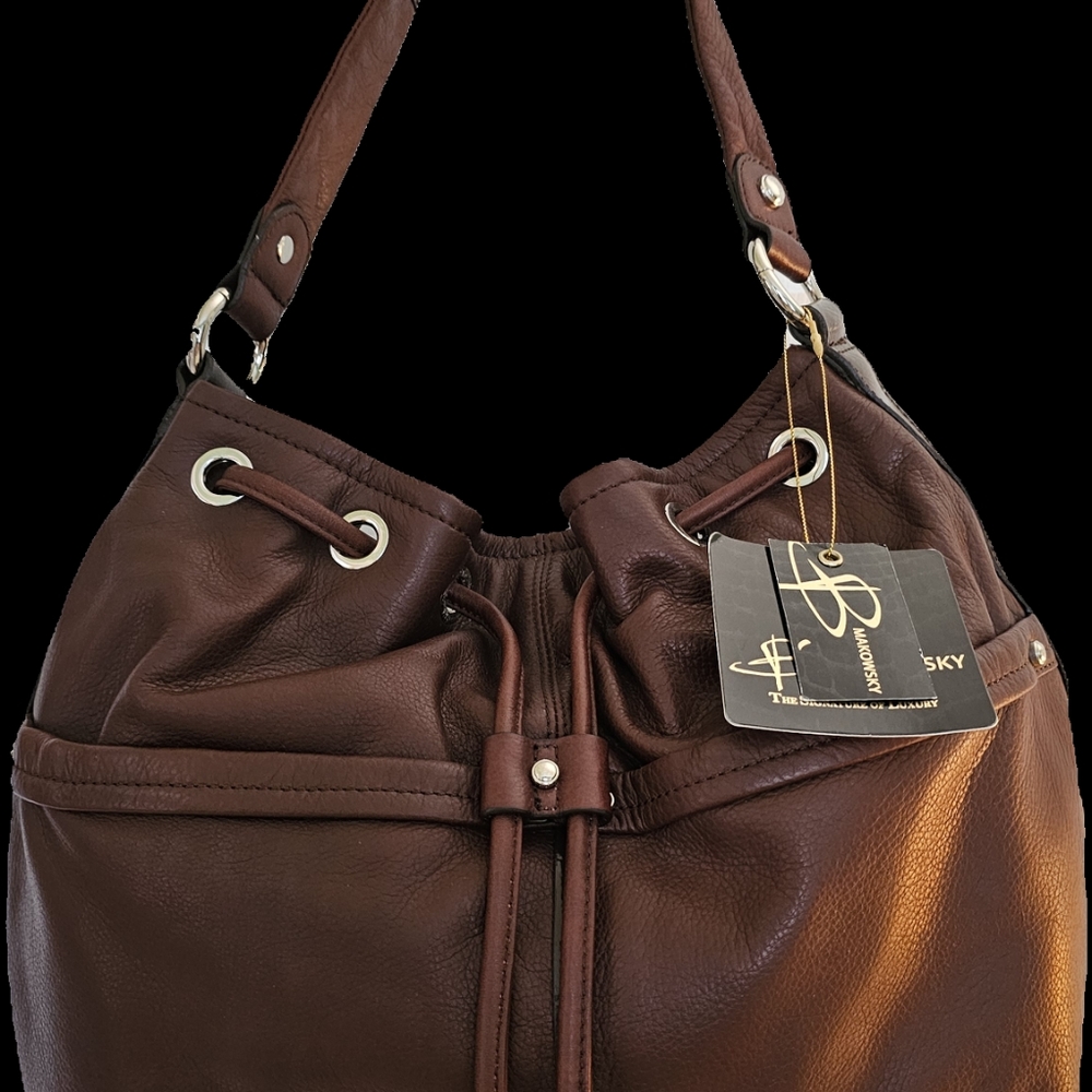 B Makowsky Brown Leather Shoulder Bag NWT